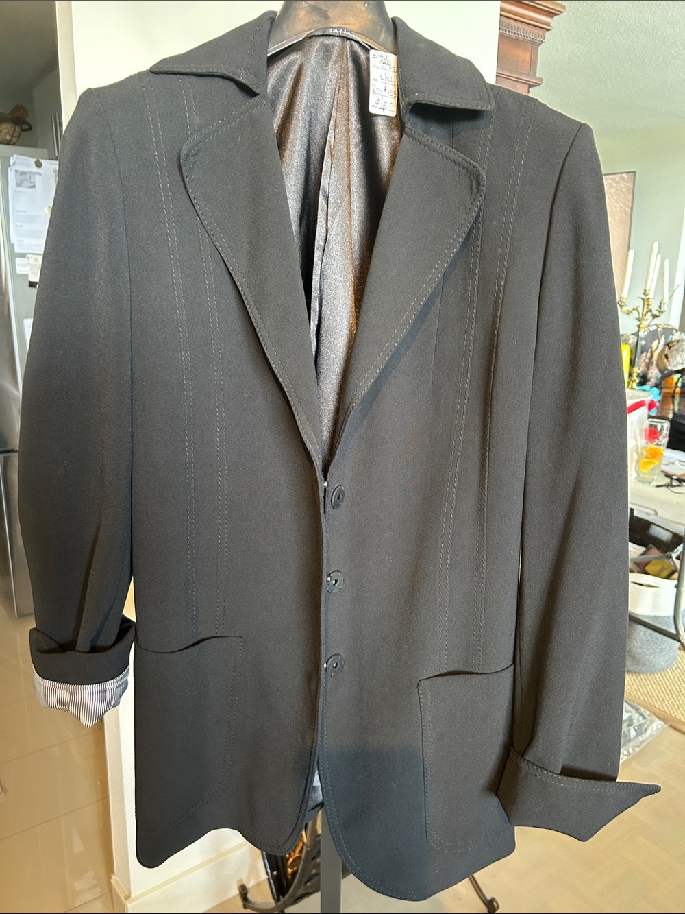 Tahari navy car coat/ blazer. Classic Three-Button snap invisible buttons